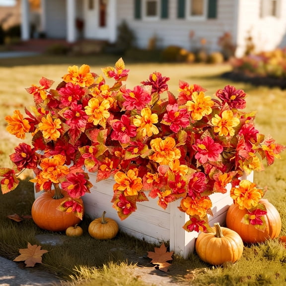 25.5 Inch Multicolor Artificial Hibiscus Flowers UV Resistant No Fade Faux Autumn Silk Floral stems for Outdoor Porch Garden Yard Home Decor