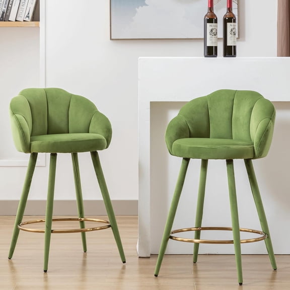 25.5 Inch Velvet Bar Stools Set of 2 Modern Counter Height Barstools with Back Comfy Bar Chairs for Kitchen Island/Home Bar/Restaurant, Olive Green