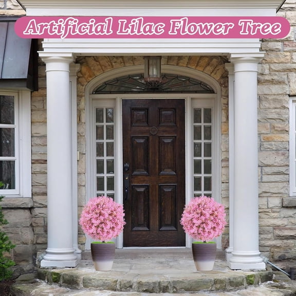 25.5" Set of 2 Artificial Lilac Flowers Tree, Faux Lilac Shrub Bushes with Ground Spike,  Resistant Fake Delphinium Antirrhinum for Indoor, Garden, Yard, Porch,  Decor (Pink)