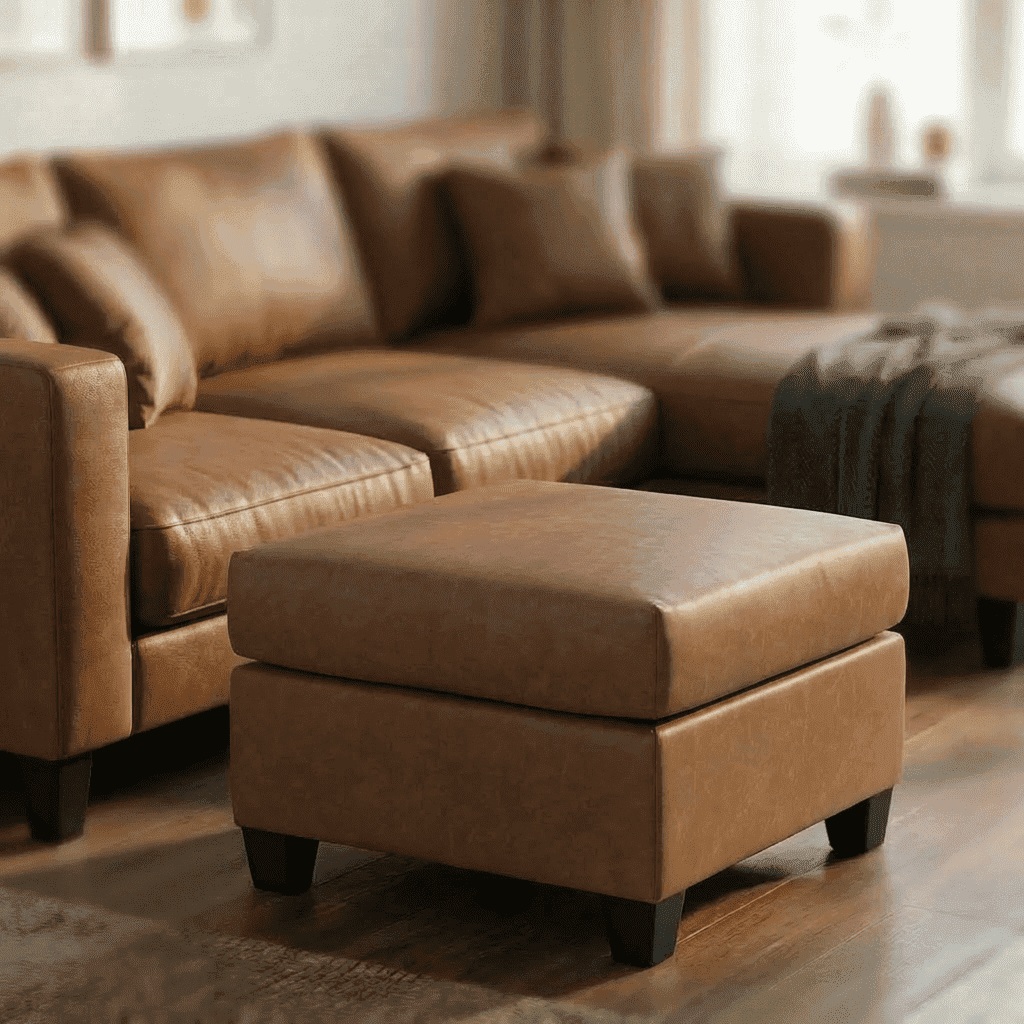 25.5'' Vegan Leather Square Ottoman with Storage Function - Brown