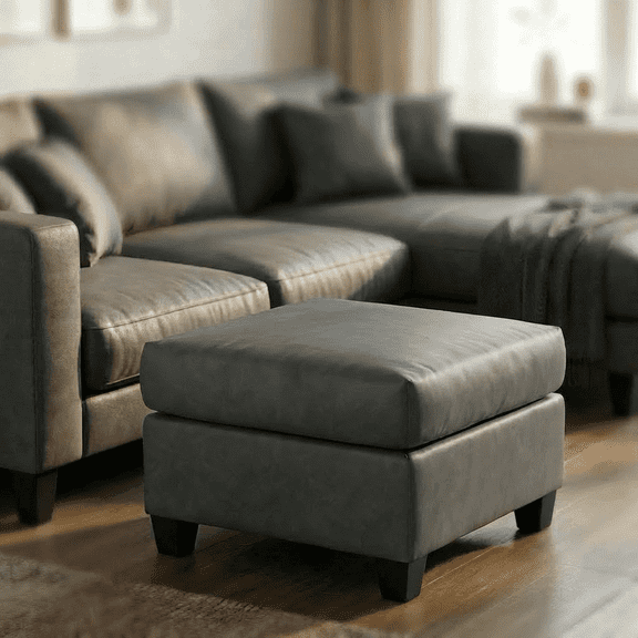25.5'' Vegan Leather Square Ottoman with Storage Function