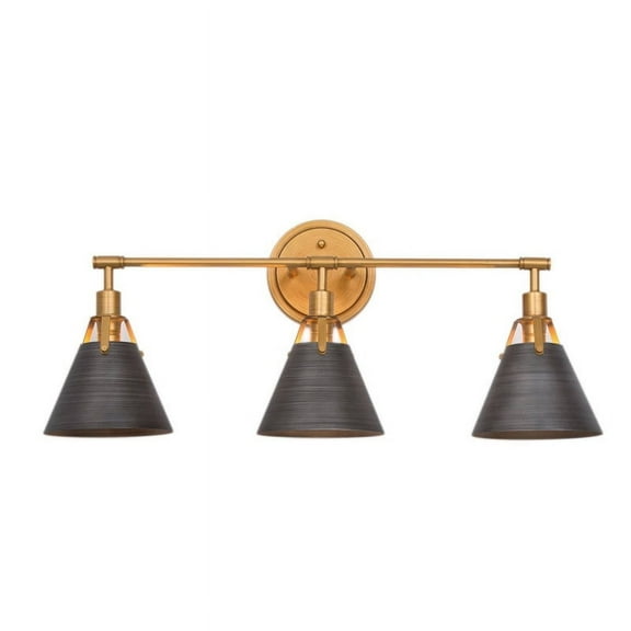 LNC 25.5-in 3-Light Antique Brushed Gold and Gray LED Modern Vanity Light for Bathroom