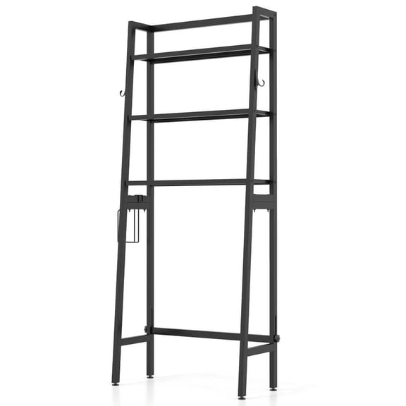 25.5 in. W x 62.5 in. H x 11 in. D Black, 3-Tier Over The Toilet Storage Shelf with Adjustable Bottom Bar