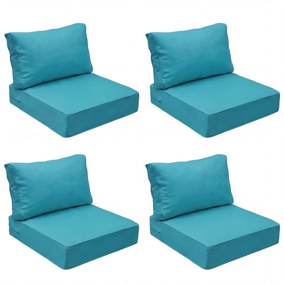 25.5 x 25.5 Waterproof Outdoor Deep Seat Cushion for Patio Furniture Cushion Replacement, Low Back, Set of 4, Turquoise Blue