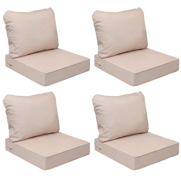 25.5 x 25.5 Waterproof Outdoor Deep Seat Cushion for Patio Furniture Cushion Replacement, Mid Back, Set of 4, Peachy Tan