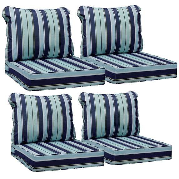 25.5 x 25.5 Waterproof Outdoor Deep Seat Cushion for Patio Furniture Cushion Replacement, Mid Back, Set of 4, Wide Stripes Blue