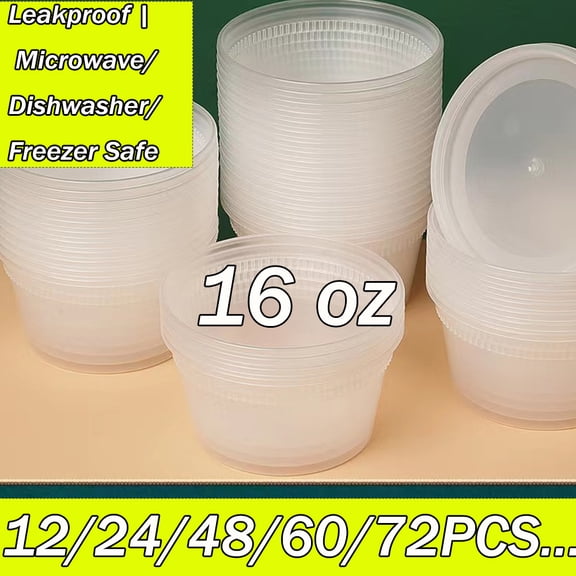 25/50/100 Sets Plastic Food Containers with Lids 16 Oz Deli Storage Containers Disposable Soup Containers with Airtight Lids Leakproof Clear Takeout Container, Microwave Dishwasher Freezer Safe