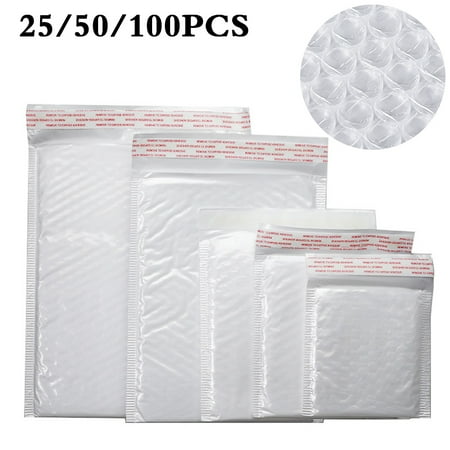 25/50/100Pc Poly Bubble Mailers Shipping Padded Envelopes Self Seal White All Size