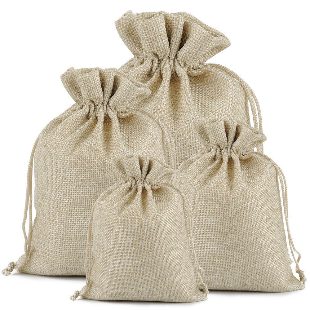 25/50/100Pcs Burlap Favor Bags Wedding Hessian Jute Gift Bags Linen ...