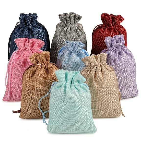 25/50/100x Burlap Gift Bags Linen Jewelry Pouches with Drawstring for Birthday Wedding Thanksgiving Christmas Gift Bag