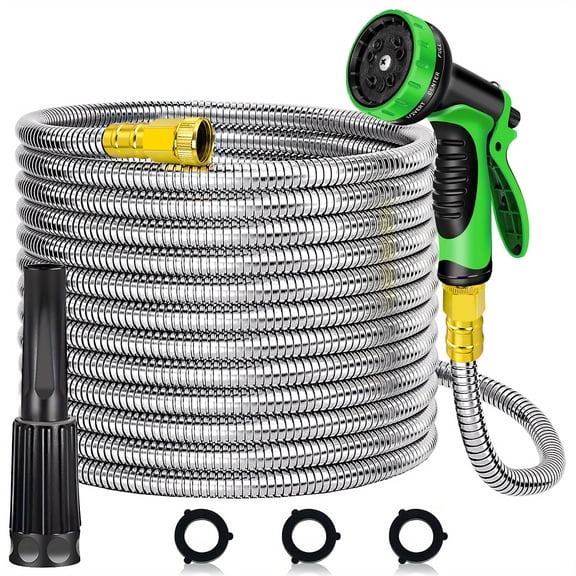 25/50/75/100/150ft Heavy-duty Stainless Steel Garden Water Hose - 10 Functional Nozzles, No Knotting Lightweight Flexible, Easy to Use & Store, Durable for Gardens & Lawns
