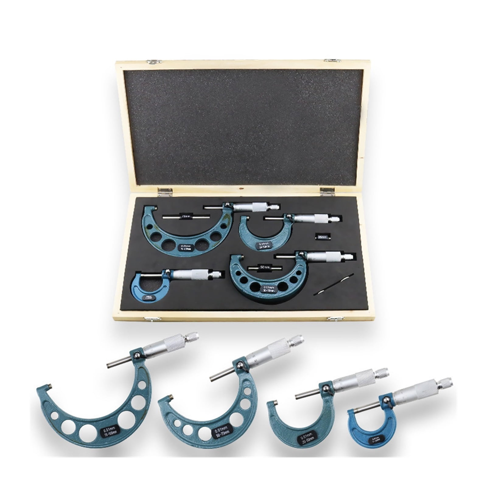 25/50/75/100mm 0.001mm 4-piece Set, Outside Micrometer, Spiral ...