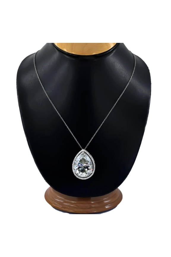 25.50 Ct Certified White Moissanite Pendant in 925 Silver – Anniversary Gift Gold Vermeil