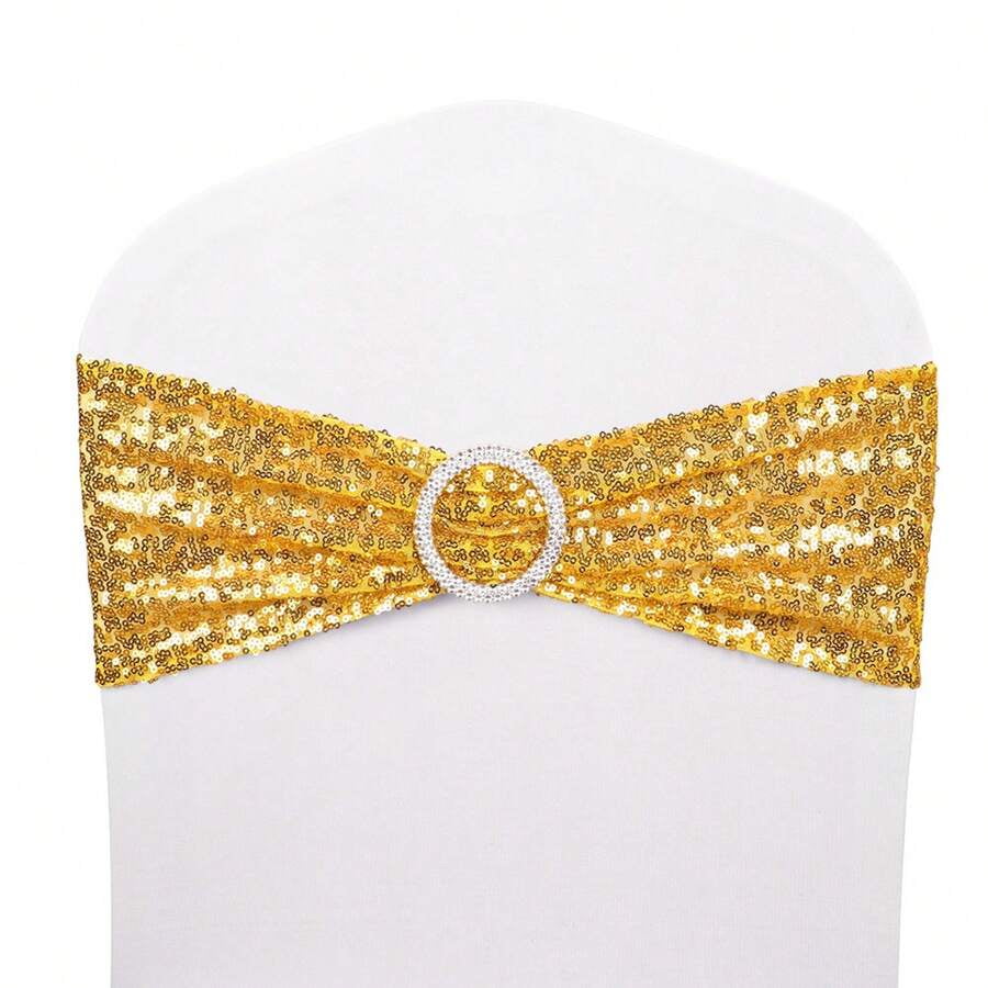 25/50pcs Spandex Sequin Chair Sashes Stretch Chair Ties Bows With