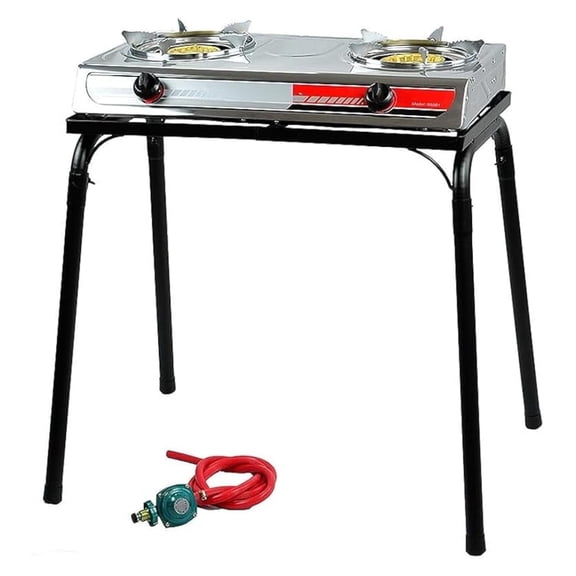 25,516 BTU Double Burner Stove Stand Outdoor Propane Range Dual Propane Grill Burner Camping Picnic Cookout w/Detachable Legs