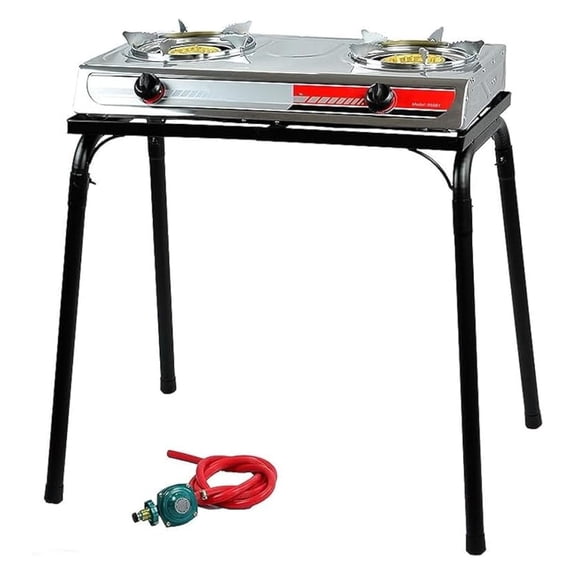 25,516 BTU Double Burner Stove Stand Outdoor Propane Range Dual Propane Grill Burner Camping Picnic Cookout w/Detachable Legs
