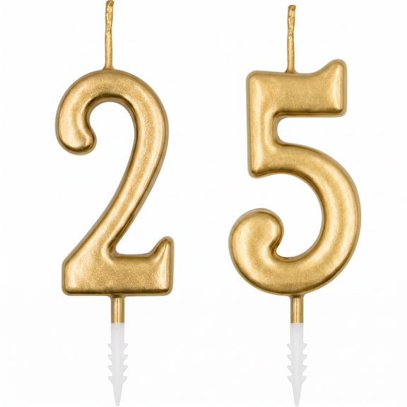 25 52 Birthday Candles Gold Number,Numeric Cake Topper Candle for 25th 52nd Anniversary Party,Happy Birthday Cake Decoions,Party Supplies for Birthday Anniversary Theme Party Family Gathering, Gold