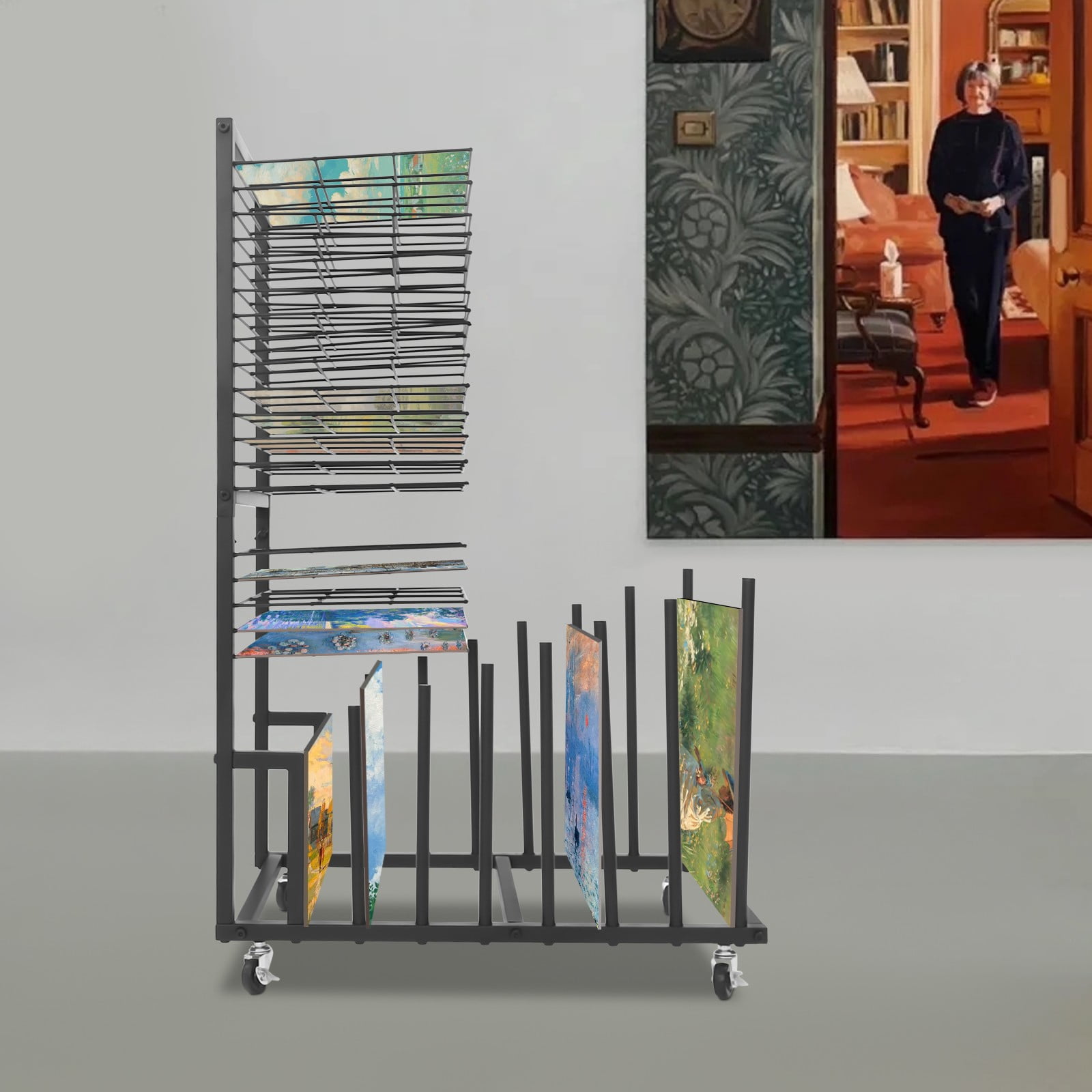 25.59*15.78*38.18 Black Art Canvas Storage Rack Artwork Storage Stand ...