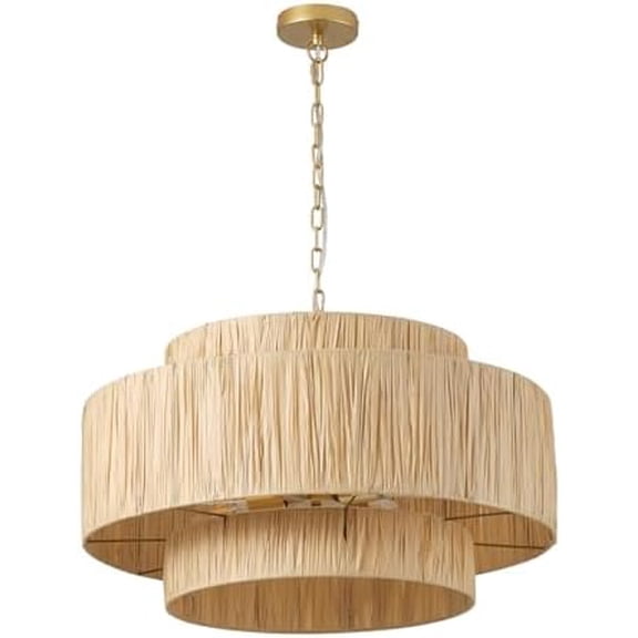 25.59 in 4-Light Boho Chandelier Hand-Woven Paper Pendant Light with Large Paper Woven Shade 3-Tier Bohemian Pendant Light Fixture for Kitchen Island Dining Room$$Tools & Hardware Other