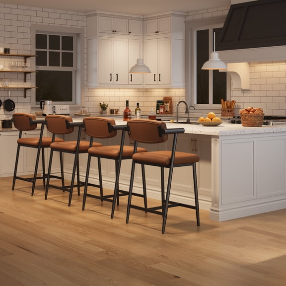 25.59 in Counter Height Bar Stools Set of 2 with Arms, Upholstered Bar Stools with Backrest, Metal Frame and Footrest, Kitchen Island Bar Chairs for Dining Room, Home Bar, Coffee Brown