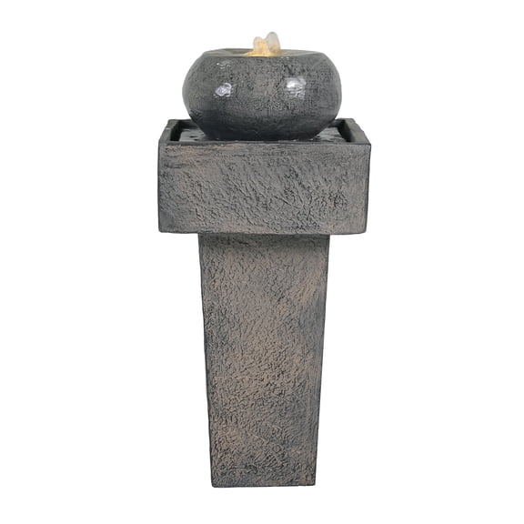 25.59"H Minimalist Concrete Column FountainLED-Lit Modern Outdoor Oasis, Sturdy Landscape Feature for Patio, Porch