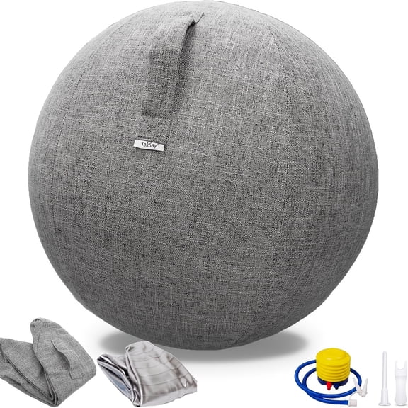 25.59inch Exercise Ball Chair with Fabric Cover, Pilates Yoga Ball Chair for Home Office Desk, Pregnancy Ball & Balance Ball Seat to Relieve Back Pain, Improve Posture, Birthing Ball for Pregnancy