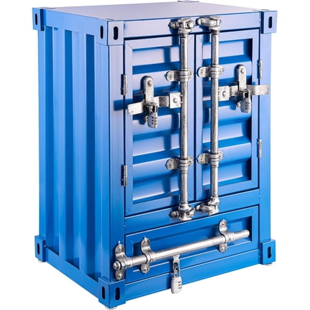 25.5in Industrial End Table with Locker, Industrial Forge Metal Locker Side Table, Concealment Gun Metal Furniture, Container Cabinet for Tool Room Garage Storage(Blue)