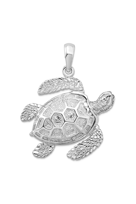 25.5mm 925 Sterling Silver Rhodium Plated Polished 3d Large Sea Turtle Pendant Necklace Pendant for Women
