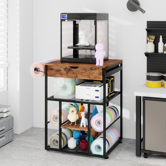 25.6 21.7 Platform 3D Printer Stand with Filament Storage, All-in-One Heavy-Duty Rack Organizer for PLA ABS Spools Printing Shelf FDM & SLA Printers Home Office Workshop Studio Setup