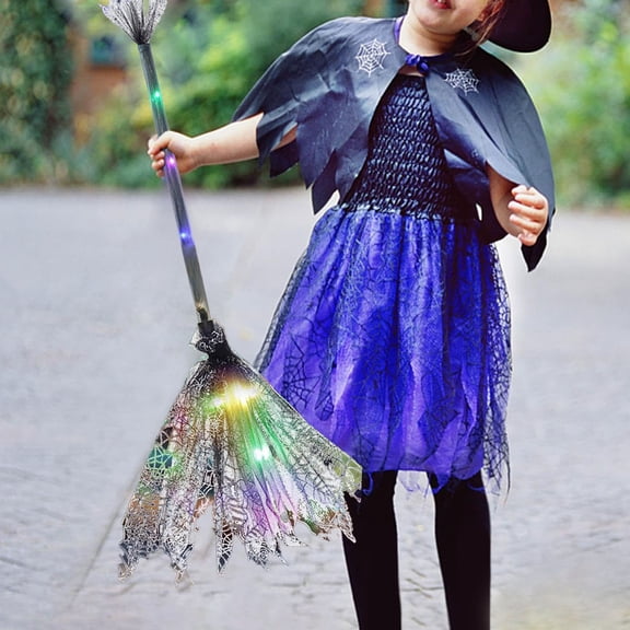25.6'' Halloween Witch Broom with Light Witches Broomsticks Props Accessories for Kid Adult Halloween Decor, Parties, Photo Booth Accessory, Halloween Decorations (Black)
