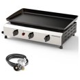 25.6 Inch 3 Burner BBQ Gas Grill Griddle, Stainless Steel Portable