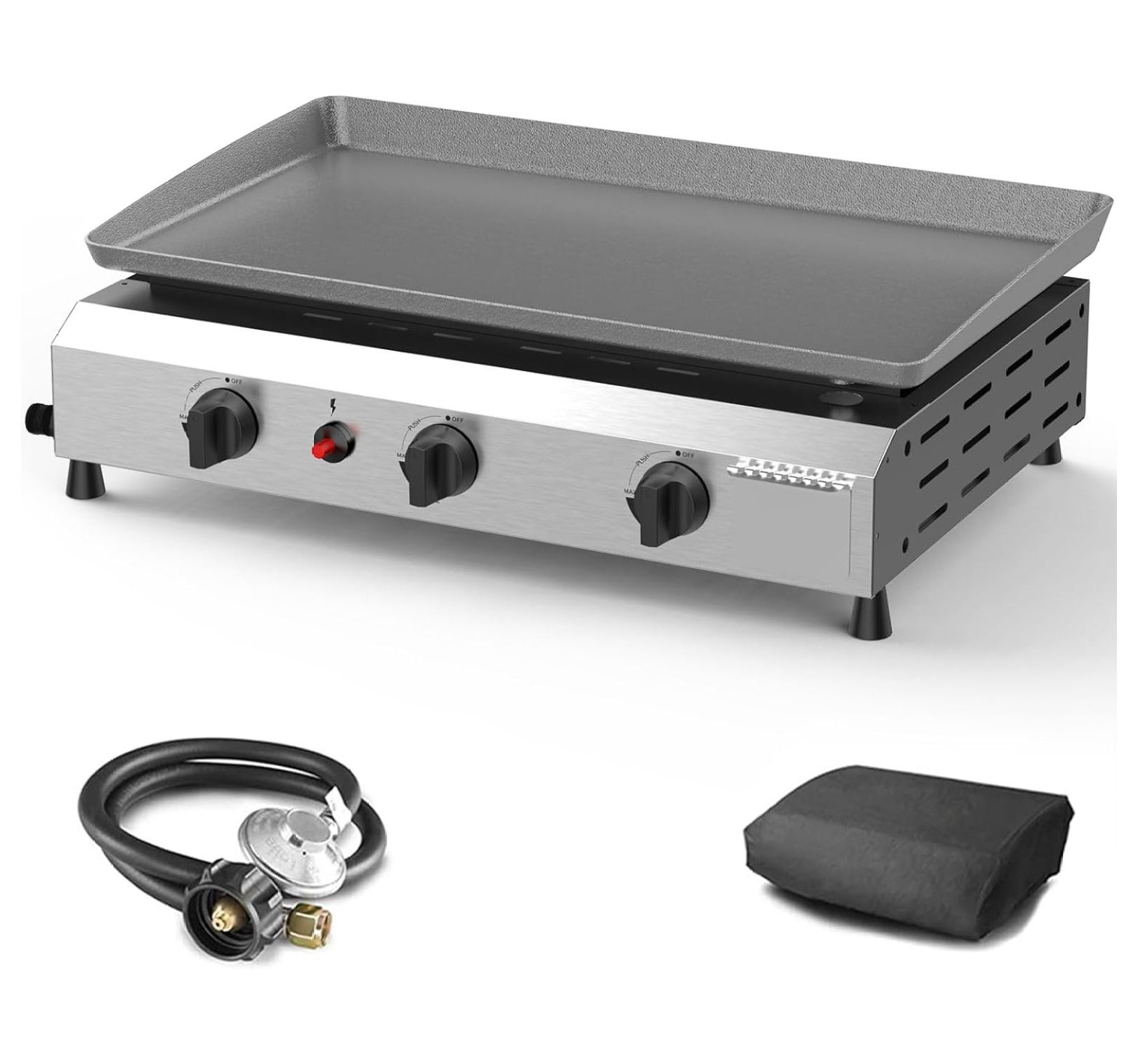 25.6 Inch 3 Burner BBQ Gas Grill Griddle, Stainless Steel Portable ...