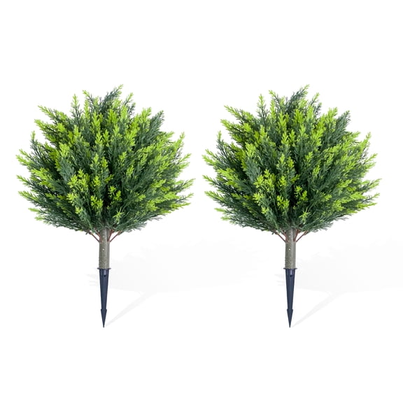 25.6 Inch Artificial Topiary Ball Tree with Spike,Artificial Cedar Tree for Home Decor, Indoor and Outdoor, Set of 2