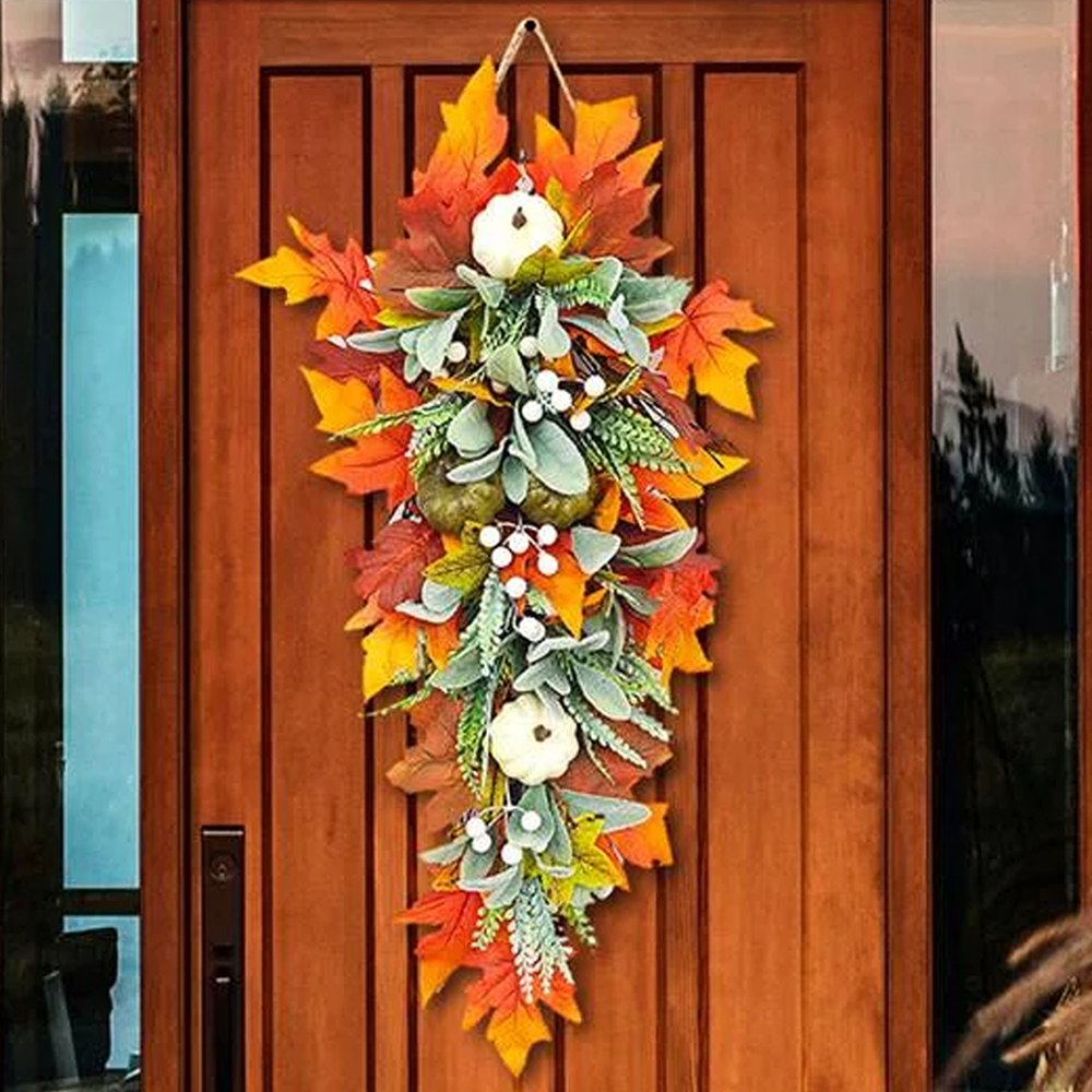 Fall Table Swags 25.6 Inch Fall Wreath Haverst Wreath with Maple Leaf Artificial Fall ...