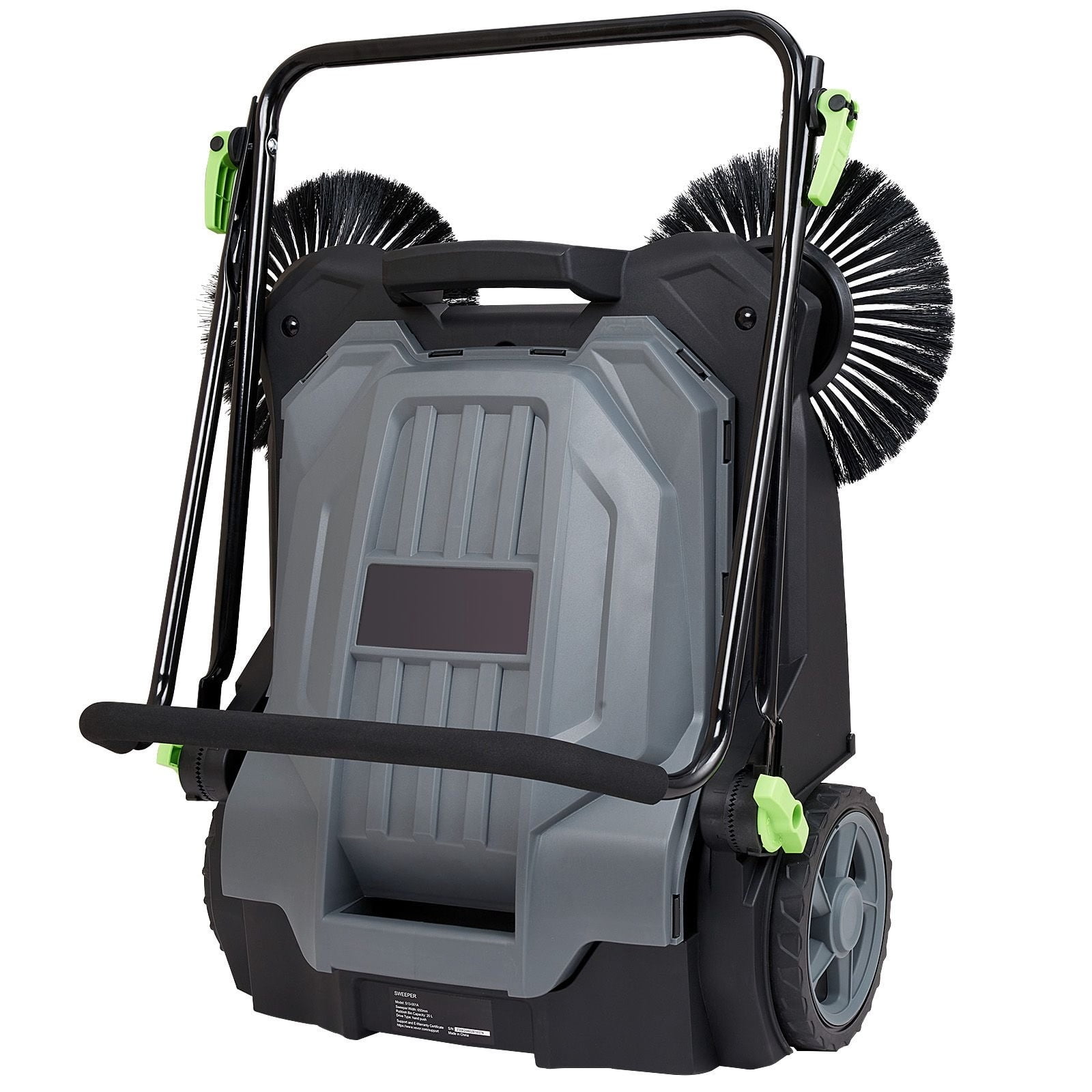 25.6-Inch Manual Floor Sweeper, Walk-In Hand Push 5-Gallon Trash Can, Adjustable Folding Handle for Walkway Yard Garage Terrace
