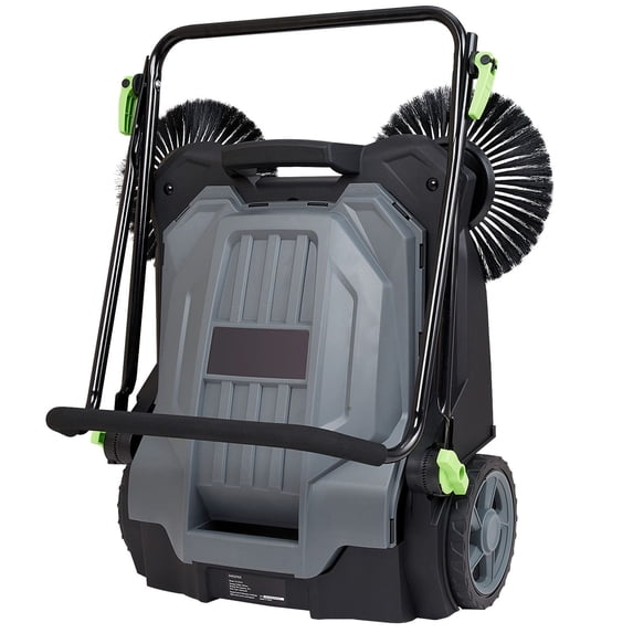 25.6-Inch Manual Floor Sweeper, Walk-In Hand Push 5-Gallon Trash Can, Adjustable Folding Handle for Walkway Yard Garage Terrace