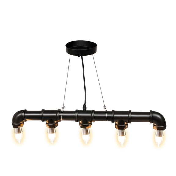 25.6 Inch Water Pipe Ceiling Light, 5-Light Steampunk Retro Pendant Lamp, Vintage Farmhouse Chandelier for Coffee Shop Restaurant Porch Corridor