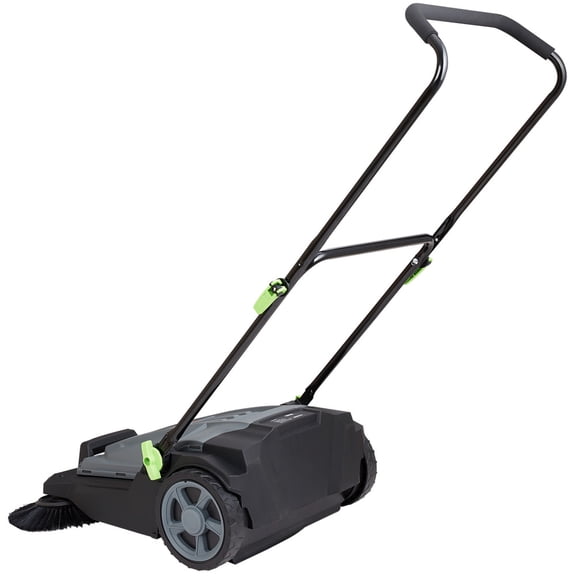 25.6" Manual Walk-Behind Floor Sweeper, Non-Electric Hand Push Yard Sweeper with 5-Gallon Waste Container, Height Adjustable Folding Handle, Gray