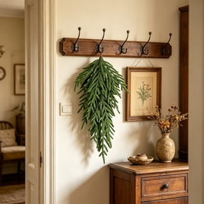 25.6" Real Touch Norfolk Pine Christmas Swag, Artificial Greenery Teardrop Wall Hanging for Door, Mantle, Fireplace, Green, 1pcs