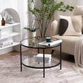 thumbnail image 1 of 25.6" Round Black Coffee Tables for Living Room, 2-Tier Glass Top Coffee Table with Storage Clear Coffee, Simple & Modern Center Table for Small Space, 1 of 8