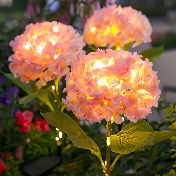 25.6" Solar Hydrangea Garden Stake Light, Single Pink Artificial Flower LED Solar Lamp, Waterproof Solar Powered Flower Light for Outdoor Yard Patio Lawn Pathway Decor