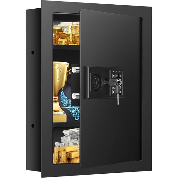 25.6" Tall Fireproof Wall Safes Between the Studs 16" Centers, Heavy Duty Combination Lock in Safe with 2 Remov Shelf, Hidden for Money, Jewelry, Document, Passport