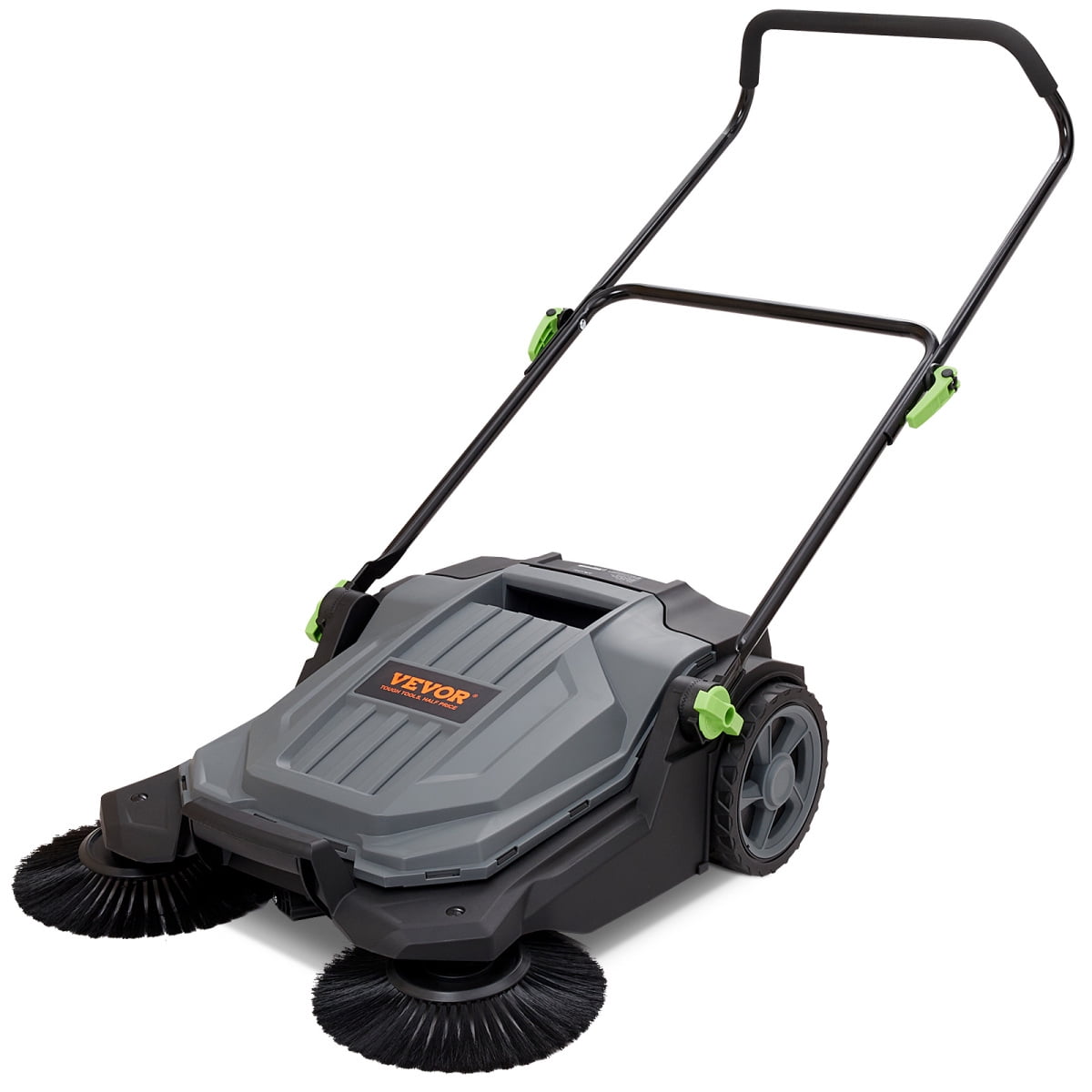 25.6" Walk-behind Hand Push Floor Sweeper - 5-Gallon Waste Container, Adjustable Folding Handle for Walkway Yard Garage Patio