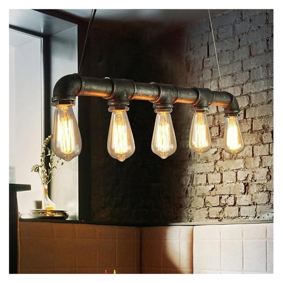 25.6" Water Pipe Ceiling Light, 5-Light Chandelier Steampunk Pendant Lamp Fixture Farmhouse Vintage Pendant Lamp, for Coffee Shop Restaurant Hallway Porch Corridor