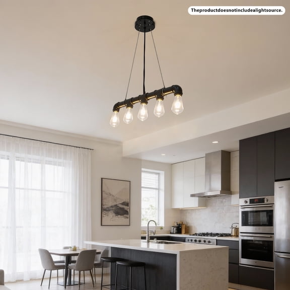 25.6" Water Pipe Ceiling Light, 5-Light Retro Chandelier Steampunk Pendant Lamp Fixture Farmhouse Vintage Pendant Lamp, for Coffee Shop Restaurant Hallway Porch Corridor