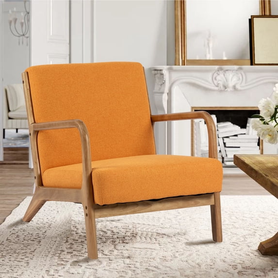 25.6" Wide Classic Modern Design Linen Upholstered Solid Wood Accent Armchair with Pillow,Orange