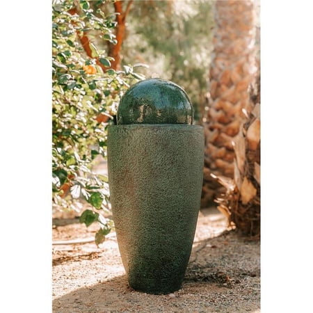 25.6 in. Tall Green Modern Stone Textured Round Sphere Water Fountain with LED Lights Indoor & Outdoor Decor