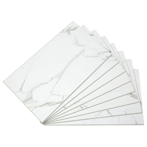 25.6 in. x 14.8 in. Interlocking Vinyl Waterproof Wall/Backsplash Tiles for Kitchen or Bathroom in Carrara Marble (8 Pack)