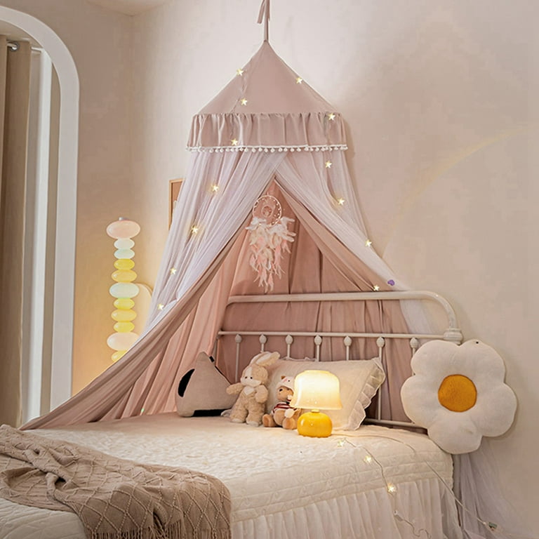 Bed Canopy for Girls with Star Lights, Double Layers