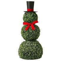 25.6Inch Christmas Snowman Topiary Trees Artificial Outdoor Plants, Snowman Topiaries with Red Bow Hat Tie, Faux Topiary Outdoor Plants for Home Front Porch Door Decor Outside Garden